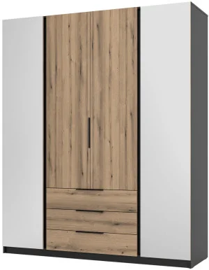 Szafa uchylna z lustrami i szufladami 200 cm KAJA - dąb evoke, czarny