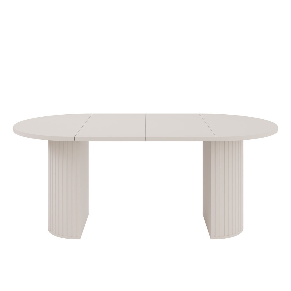 Rozkładany stół okrągły 100/188 cm do jadalni OVALIO - beż piaskowy | Stoły rozkładane Desire Furniture Rozkładany stół okrągły 100/188 cm do jadalni OVALIO - beż piaskowy | Stoły rozkładane Desire Furniture
