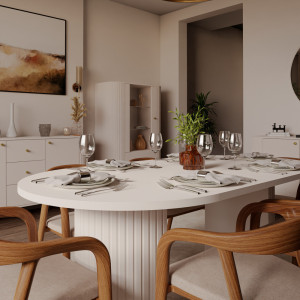 Rozkładany stół okrągły 100/188 cm do jadalni OVALIO - beż piaskowy | Stoły rozkładane Desire Furniture
