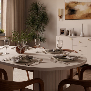 Rozkładany stół okrągły 100/188 cm do jadalni OVALIO - beż piaskowy | Stoły rozkładane Desire Furniture