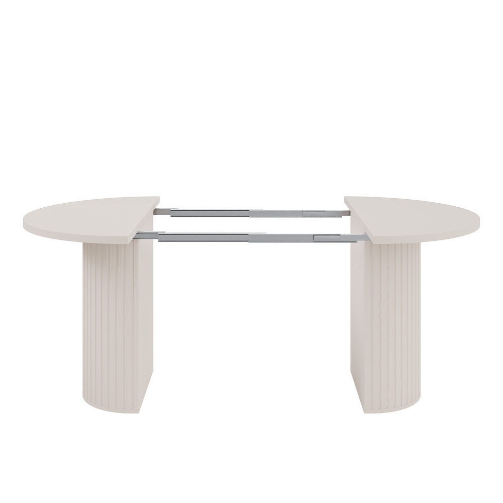 Rozkładany stół okrągły 100/188 cm do jadalni OVALIO - beż piaskowy | Stoły rozkładane Desire Furniture Rozkładany stół okrągły 100/188 cm do jadalni OVALIO - beż piaskowy | Stoły rozkładane Desire Furniture