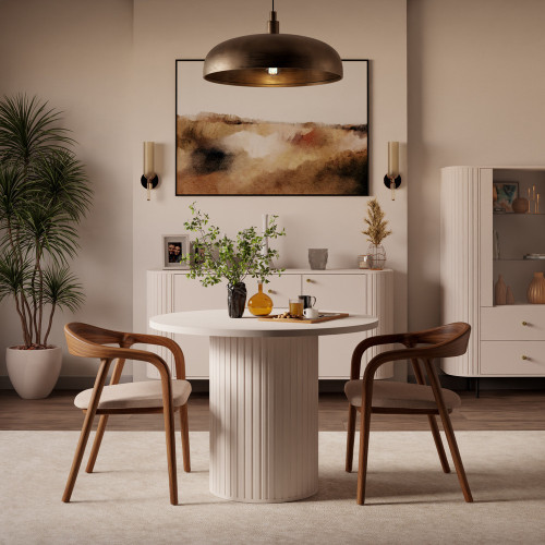 Rozkładany stół okrągły 100/188 cm do jadalni OVALIO - beż piaskowy | Stoły rozkładane Desire Furniture