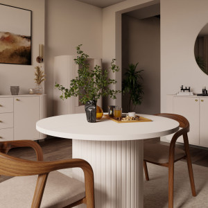 Rozkładany stół okrągły 100/188 cm do jadalni OVALIO - beż piaskowy | Stoły rozkładane Desire Furniture