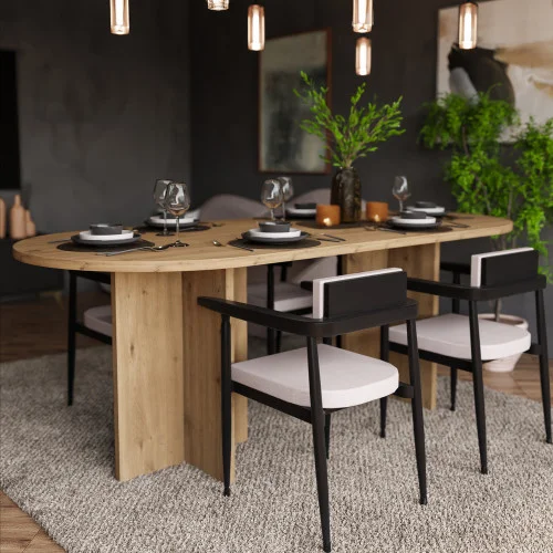 owalny stół do jadalni LOEN dąb artisan w nowoczesnym wnętrzu