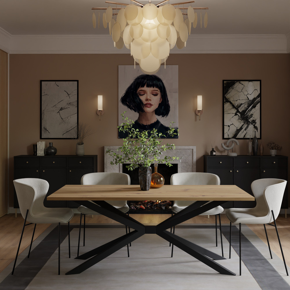 nowoczesny stół na czarnej metalowej podstawie TROMSO 185x90 dąb artisan