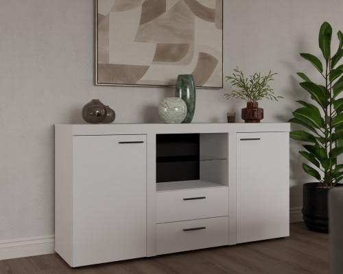 Nowoczesna biała komoda z szufladami i szafkami RUMBA 156 cm | Komody z szufladami Desire Furniture