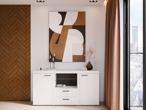 Nowoczesna biała komoda z szufladami i szafkami RUMBA 156 cm | Komody z szufladami Desire Furniture