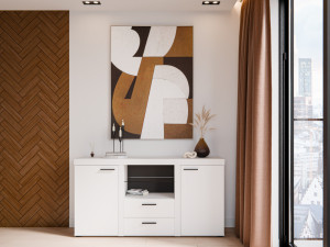Nowoczesna biała komoda z szufladami i szafkami RUMBA 156 cm | Komody z szufladami Desire Furniture