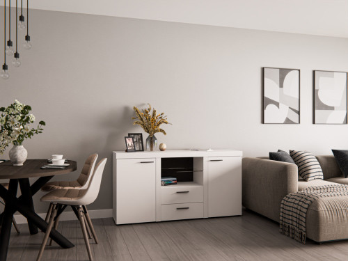 Nowoczesna biała komoda z szufladami i szafkami RUMBA 156 cm | Komody z szufladami Desire Furniture
