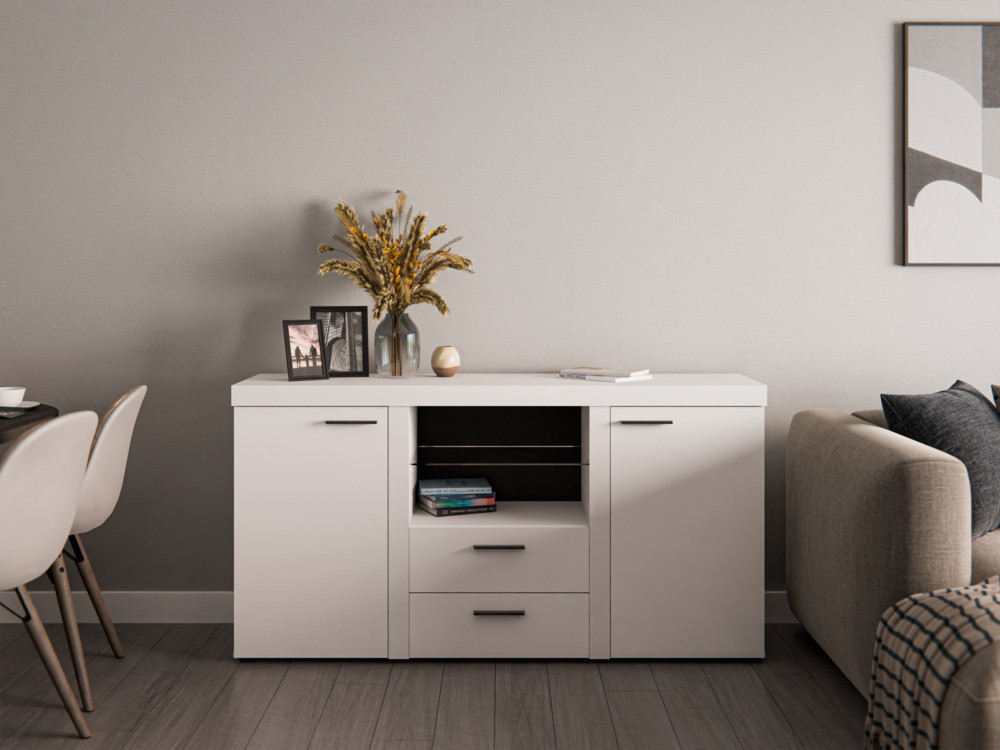 Nowoczesna biała komoda z szufladami i szafkami RUMBA 156 cm | Komody z szufladami Desire Furniture