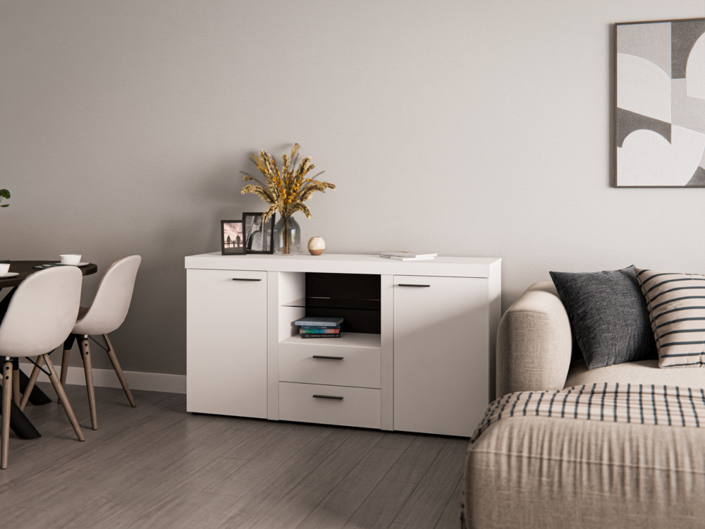 Nowoczesna biała komoda z szufladami i szafkami RUMBA 156 cm | Komody z szufladami Desire Furniture