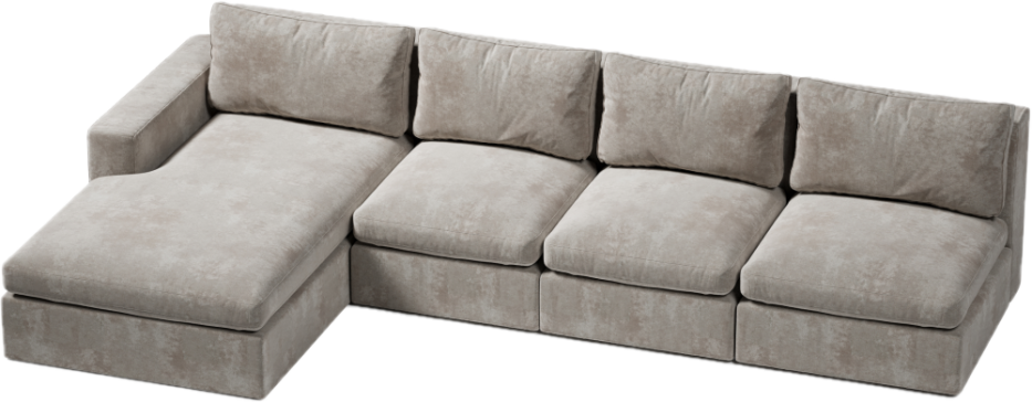 duży narożnik L z otwartą stroną i miękkimi poduchami