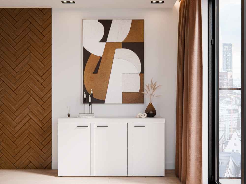 Biała komoda z szafkami do salonu RUMBA 149 cm | Komody z drzwiami Desire Furniture