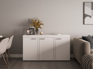 Biała komoda z szafkami do salonu RUMBA 149 cm | Komody z drzwiami Desire Furniture