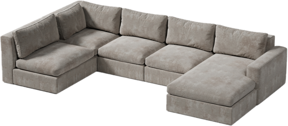 nowoczesny narożnik w kształcie U z miękkimi poduchami