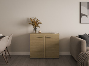 Kompaktowa komoda do salonu z szafkami RUMBA 97 cm, dąb olejowany | Komody z drzwiami Desire Furniture