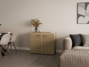 Kompaktowa komoda do salonu z szafkami RUMBA 97 cm, dąb olejowany | Komody z drzwiami Desire Furniture