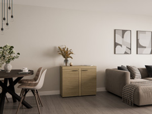 Kompaktowa komoda do salonu z szafkami RUMBA 97 cm, dąb olejowany | Komody z drzwiami Desire Furniture