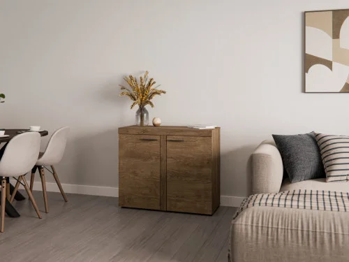 Kompaktowa komoda do salonu z szafkami RUMBA 97 cm, dąb lefkas | Komody z drzwiami Desire Furniture