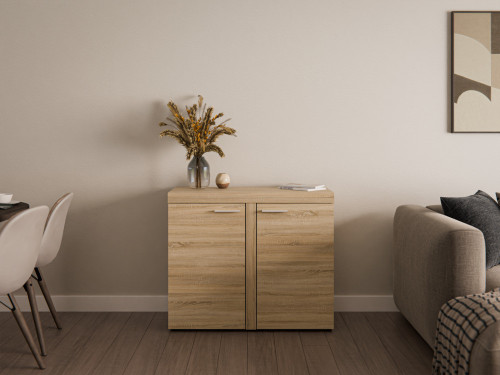 Kompaktowa komoda do salonu z szafkami RUMBA 97 cm, dąb sonoma | Komody z drzwiami Desire Furniture