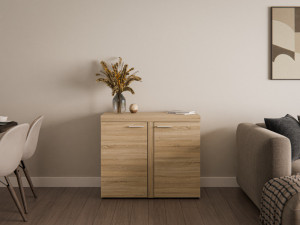 Kompaktowa komoda do salonu z szafkami RUMBA 97 cm, dąb sonoma | Komody z drzwiami Desire Furniture