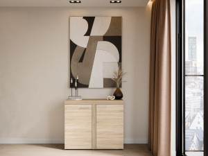 Kompaktowa komoda do salonu z szafkami RUMBA 97 cm, dąb sonoma | Komody z drzwiami Desire Furniture