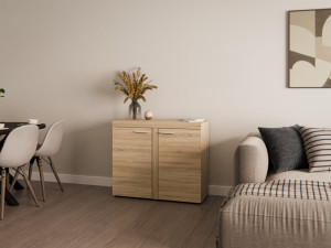 Kompaktowa komoda do salonu z szafkami RUMBA 97 cm, dąb sonoma | Komody z drzwiami Desire Furniture