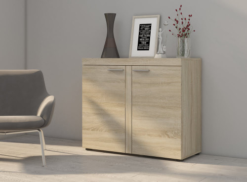 Kompaktowa komoda do salonu z szafkami RUMBA 97 cm, dąb sonoma | Komody z drzwiami Desire Furniture
