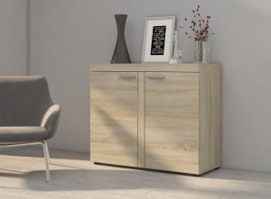 Kompaktowa komoda do salonu z szafkami RUMBA 97 cm, dąb sonoma | Komody z drzwiami Desire Furniture