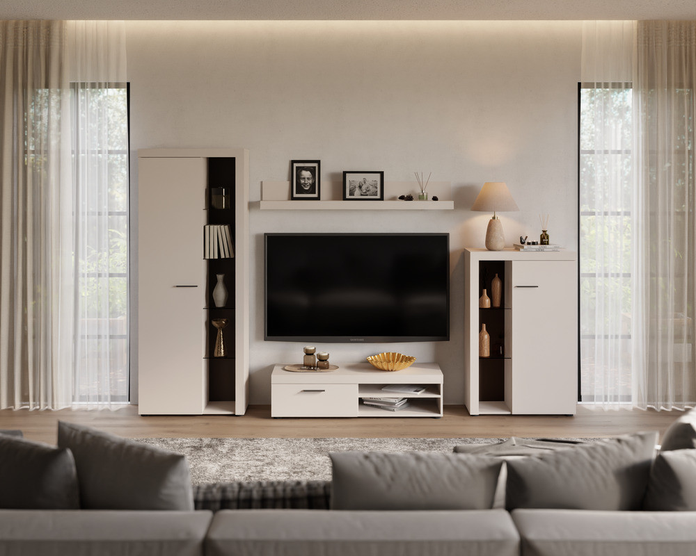 Nowoczesny zestaw mebli do salonu RUMBA, beż piaskowy | Meblościanki Desire Furniture