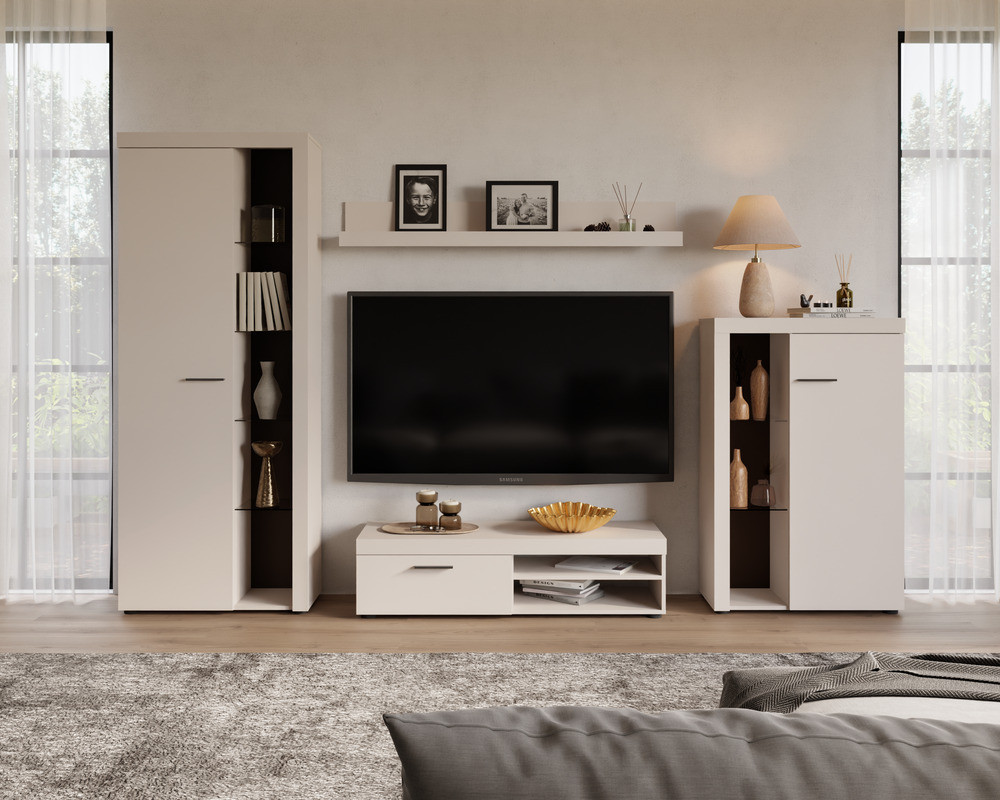 Nowoczesny zestaw mebli do salonu RUMBA, beż piaskowy | Meblościanki Desire Furniture