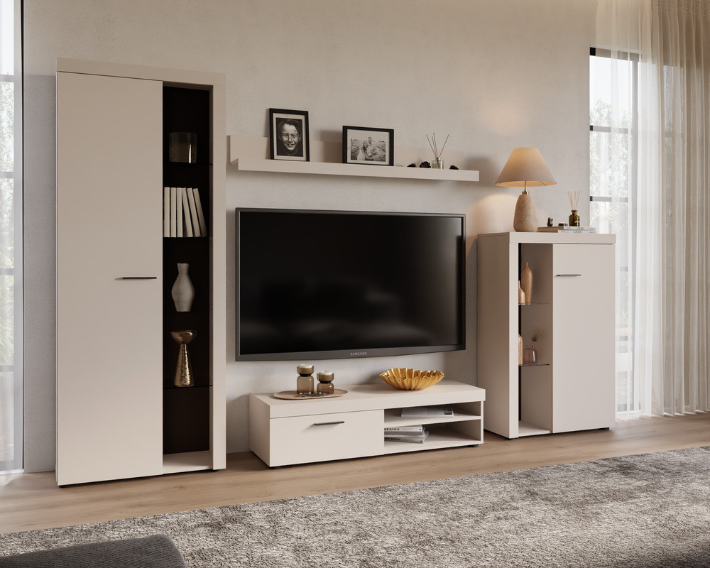 Nowoczesny zestaw mebli do salonu RUMBA, beż piaskowy | Meblościanki Desire Furniture