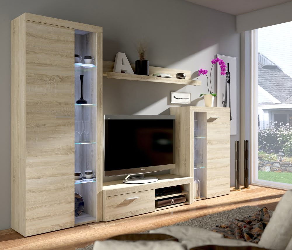 Nowoczesny zestaw mebli do salonu RUMBA, dąb sonoma | Meblościanki Desire Furniture Nowoczesny zestaw mebli do salonu RUMBA, dąb sonoma | Meblościanki Desire Furniture