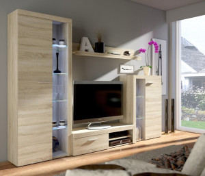 Nowoczesny zestaw mebli do salonu RUMBA, dąb sonoma | Meblościanki Desire Furniture
