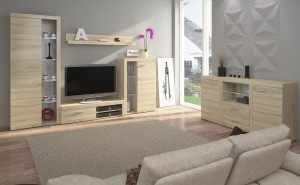 Nowoczesny zestaw mebli do salonu RUMBA, dąb sonoma | Meblościanki Desire Furniture