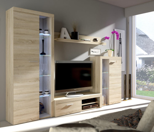 Nowoczesny zestaw mebli do salonu RUMBA, dąb sonoma | Meblościanki Desire Furniture