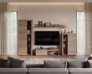 Nowoczesny zestaw mebli do salonu RUMBA, dąb sonoma | Meblościanki Desire Furniture