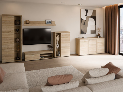 Nowoczesny zestaw mebli do salonu RUMBA, dąb sonoma | Meblościanki Desire Furniture