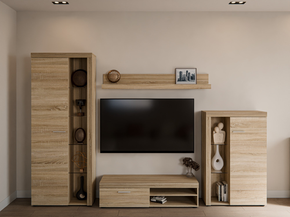 Nowoczesny zestaw mebli do salonu RUMBA, dąb sonoma | Meblościanki Desire Furniture Nowoczesny zestaw mebli do salonu RUMBA, dąb sonoma | Meblościanki Desire Furniture