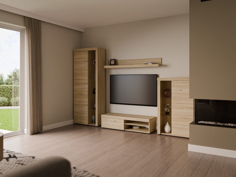 Nowoczesny zestaw mebli do salonu RUMBA, dąb sonoma | Meblościanki Desire Furniture Nowoczesny zestaw mebli do salonu RUMBA, dąb sonoma | Meblościanki Desire Furniture