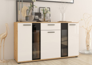Nowoczesna komoda z przeszkleniem SALSA 140 cm, dąb artisan