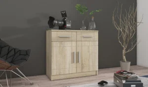 Kompaktowa komoda z szufladami i drzwiami PARIS 69 cm - dąb sonoma | Komody z drzwiami Desire Furniture