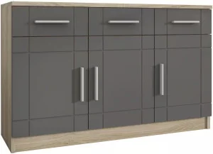 Trzydrzwiowa komoda z szufladami do salonu PARIS 104 cm - grafit/dąb sonoma