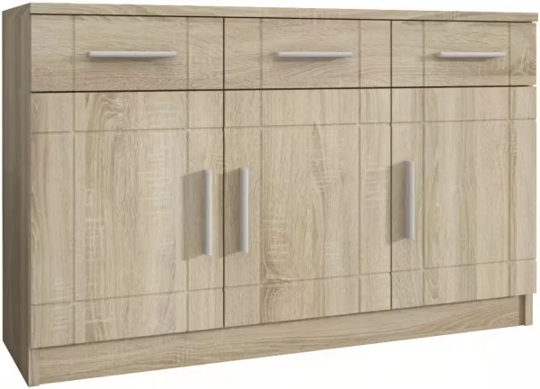 Trzydrzwiowa komoda z szufladami do salonu PARIS 104 cm - dąb sonoma