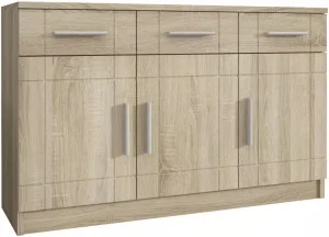 Trzydrzwiowa komoda z szufladami do salonu PARIS 104 cm - dąb sonoma