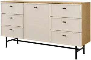 Nowoczesna komoda z szufladami i szafkami na stelażu 150 cm ELORA - dąb wiosenny/macadamia