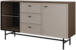 Komoda z przeszkleniem i szufladami na stelażu 150 cm ELORA - baltic storm/toffi
