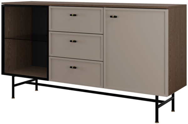 Komoda z przeszkleniem i szufladami na stelażu 150 cm ELORA baltic storm