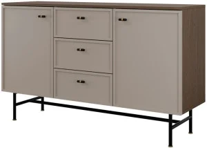 Pojemna komoda z szufladami i szafkami na czarnym stelażu 135 cm ELORA - baltic storm/toffi