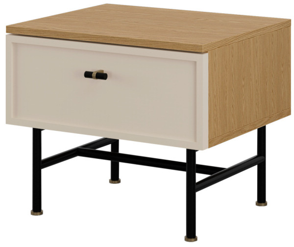 Stolik nocny z szufladą na stelażu 50 cm ELORA - dąb wiosenny/macadamia